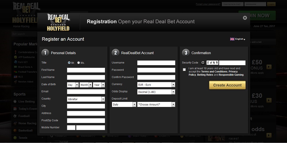 RealDealBet Registration