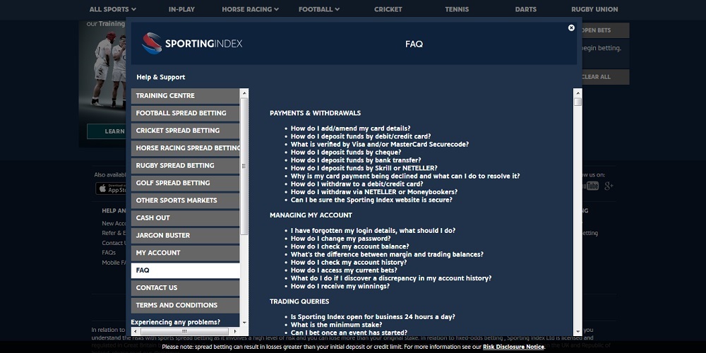 Sporting Index FAQ
