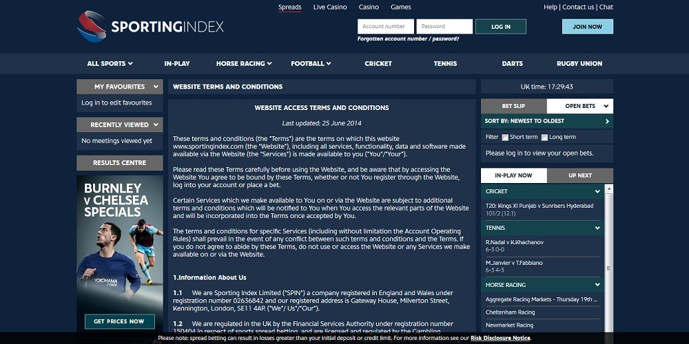 Sporting Index T&C