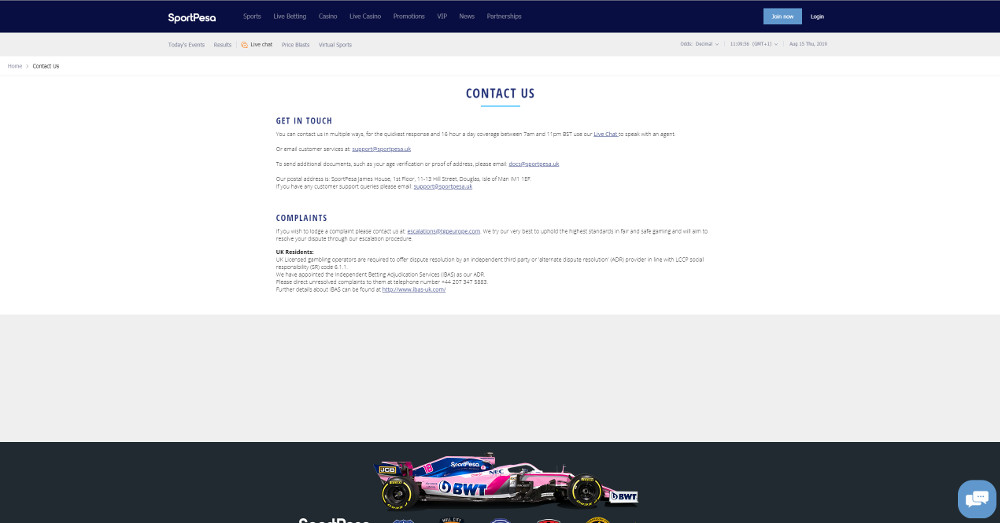SportPesa Contact