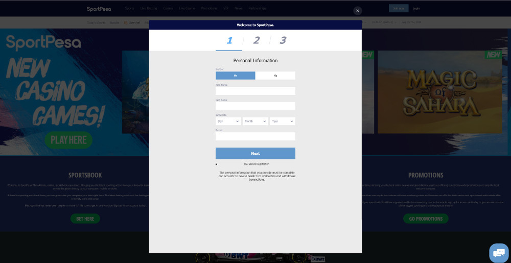 SportPesa Register