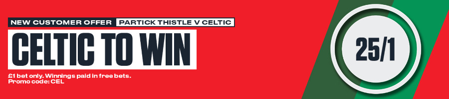 Partick Thistle v Celtic: Grab 25/1 on a Celtic Win with Ladbrokes